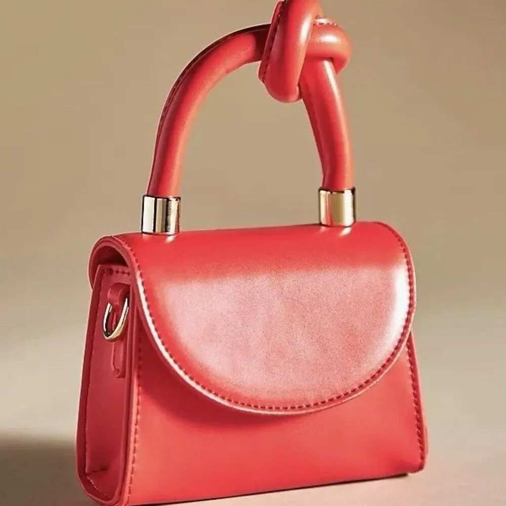 Anthropologie Mini Handbag Red Knot Handle Gold Chain Crossbody Purse NWT